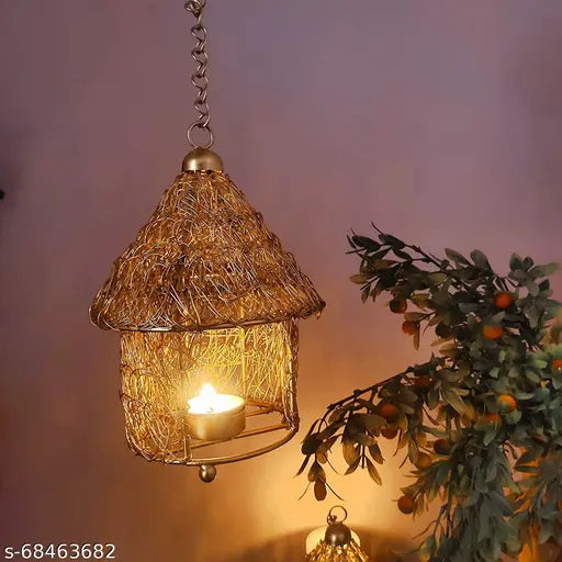 Amishi Metal Blissful Home Decor Bird Cage House Tea Light Holder for Diwali Decorations