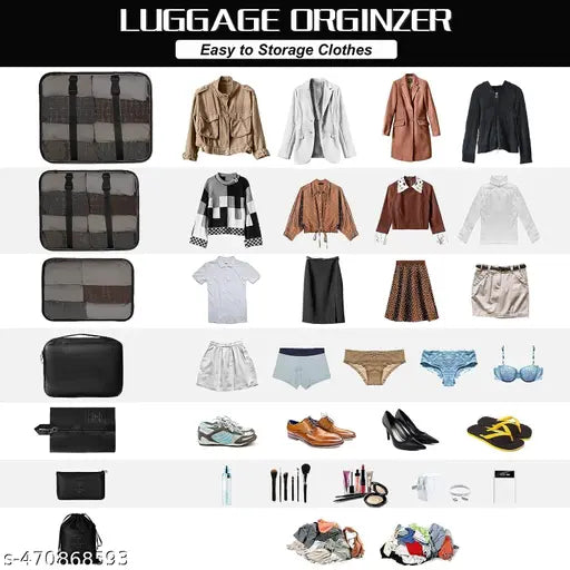 in 1 Foldable Nylon Packing Cubes for Clothes, Cosmetics, Underwear, Socks, Shoes Toiletry Bag Laundry Organizer Space Savers Lightweight & Waterproof Bags (Black)