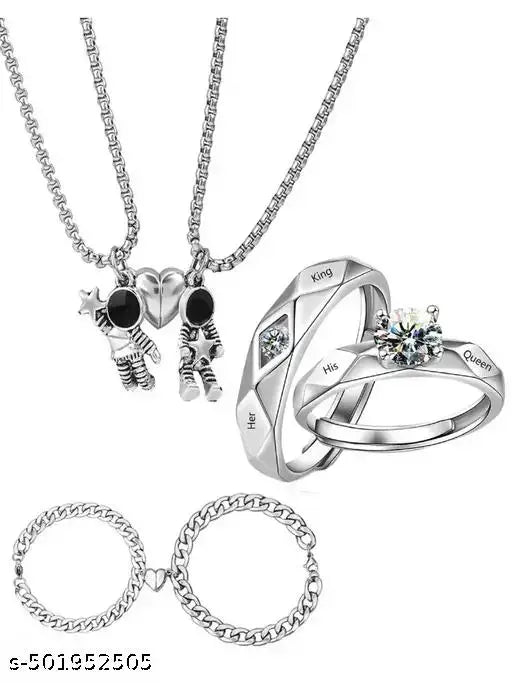 Couple Lockets | Men WOmen Magnetic Heart Pendants| Couple Heart Bracelets | Adjustable Couple Rings