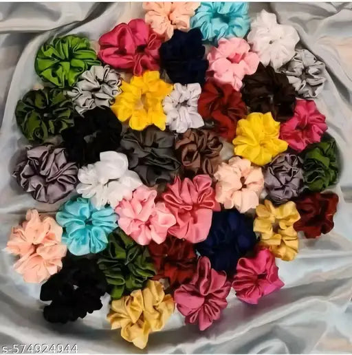 (Pack of 12) (Multi-Random colour) Premium Silk Satin Scrunchies Rubber Band (Multicolor) White colour Satin thalamudi kattu/thalamudi bandham/Jada Bandlu/Muti pattaikal/hair baandukal/Kudalu byandgalu/Hair byandgalu Ideal for Women | Girls