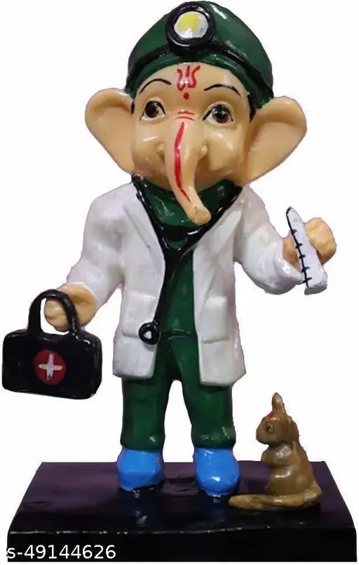 7.5 Inches Doctor Ganesha/Ganpati Idol Sculpture Statue Figurine Ganesh Murti Wearing Stethoscope, Small Briefcase, Injection Decorative Feng Shui Showpiece for Good Luck