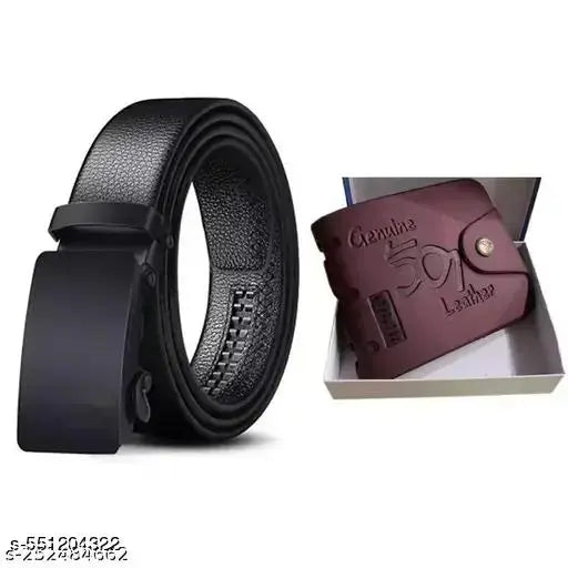 Kastner men's synthetic leather auto lock buckle belts and wallet combo (pack of 2)