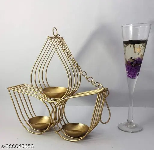 ART SPACE  >3 Diya Hanging candle holder  Shape Decorative Wall Hanging Tea Light Diya Candle Holder Metal Candle Stand for Table Centerpiece, Fireplace, Wedding, Christmas, Fall Indian Festive Indoor Tea Light Stand