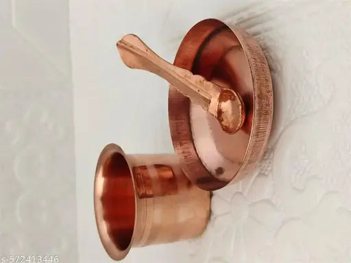 DHARTI MART  Pure Copper Panchapatra Udharini Set with Anchmani Spoon and Plate