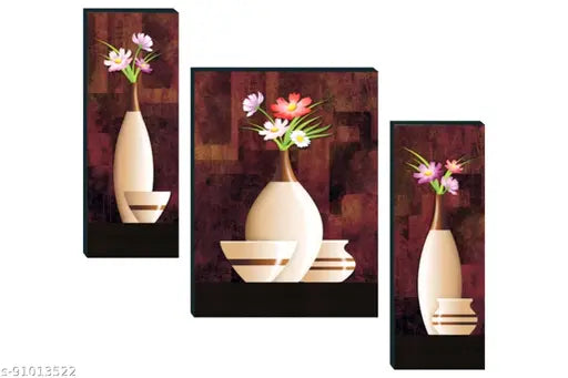 WALLSTOXX Modern Art Beautiful Flower Pot Set of 3 Wall Painting For Living Room Home Decorated Office Hotel Gift Item 12 Inch * 18 Inch Painting