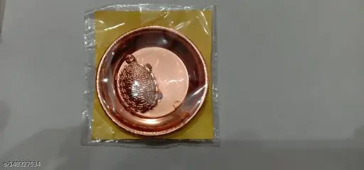 Pack Of 1 Aashirwad Collection Copper  Sarva Ichha Kachua Kachuva Plate Metal Yantra Wish Turtle Tortoise Decorative Showpiece/ Metal Vastu/ Feng Shui Tortoise on Plate for Career & Good Luck, Wealth & Success in Business, Home Decor - (Metal, Brass)