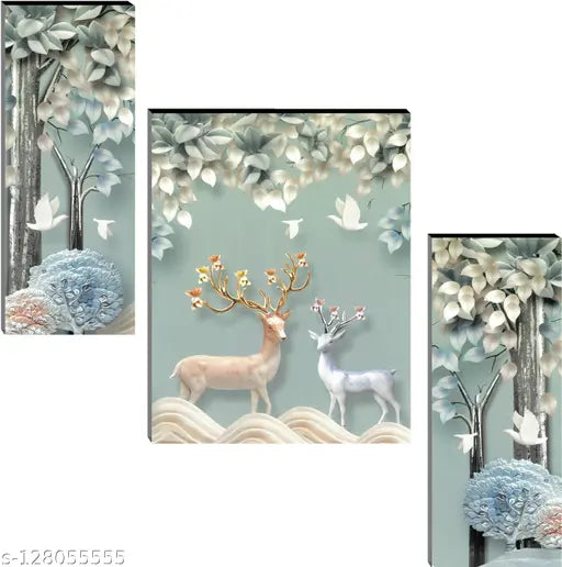 Set of 3 Flower Modern art self adeshive Home decorative gift item wall painting for living room , office , hotel MDF framed painting 12 inch X 18 inch