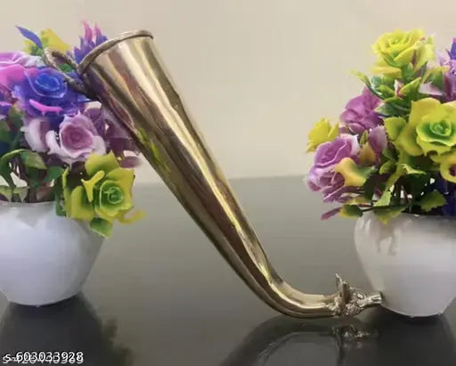 SHIVAM VASTUKALA Brass Shringi/Singi/Abhishek Patra/Abhishekam Stand/Rudrabhishek/Mahadev Puja/Shiv Pujan Brass Gaumukhi Shringi Shirangi gomukhi Abhishek patra (Yellow, Brass) 6 INCHES