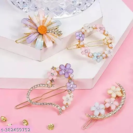 Korean 4pc Fancy Bling lady girls women kids hair accessories pearl resin acrylic hair clips rhinestone bobby pins hair slides women hairpins
