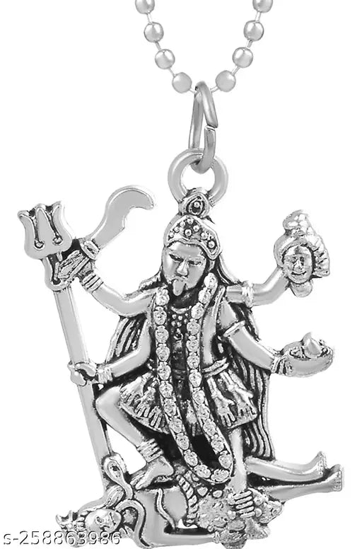 Silver Plated Vintage Look Maa kaali MATA Rani Maa Durga Chain Pendant Locket Necklace Spiritual Jewellery for Men and Women