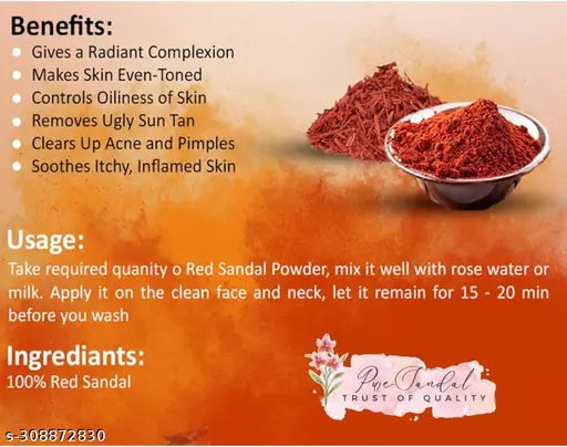 Pack of 1 Red Danedar Chandan, Red Sandalwood Tilak, Chandan Tika (50 gm)