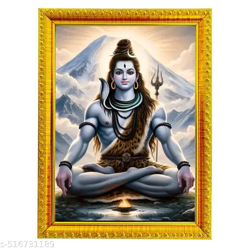 Uday Galleries Lord Shiv Ji 8x6 Inch Wall Painting Framed for Home Decor and Pooja Room | Siva Parvati Parivar Lord Shiva Photo Frame | Bholenath Parivar Wooden Photo Frame