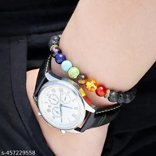 7 Chakra Healing Bracelet with Real Gemstone Bead in PURE Sterling Silver Elements Reiki Crystal Healing Men and Women