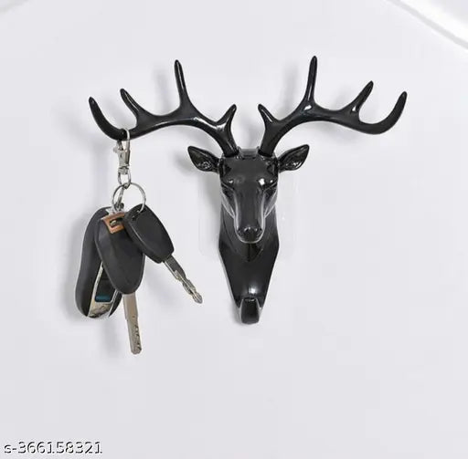 Combo Pack Attractive Plastic Deer Head Hanging Hook For Decoration, Home, Office-Black(4 Pcs)