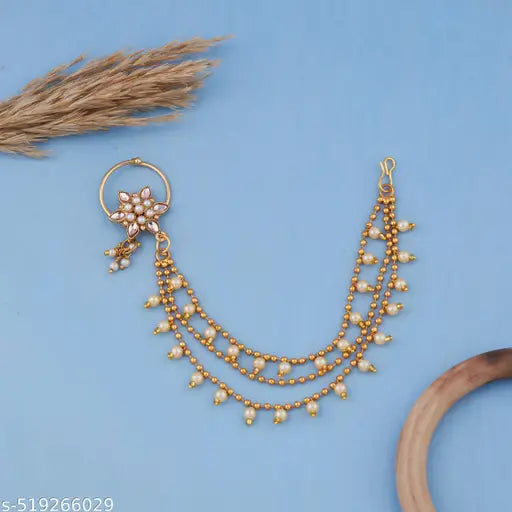 ✨ GC premium jewellery Elite Graceful Nosepins | Elegant Gold-Plated Nosepin with Pearl & Crystal Accents | Traditional & Contemporary Nose Ring for Women | Perfect for Weddings, Festivals & Special Occasions ✨