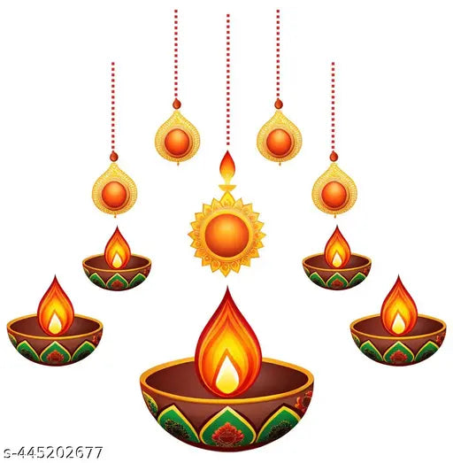 Hetshree Decor Diya Decoration Sticker for Diwali Decoration Self Adhesive Wall Sticker