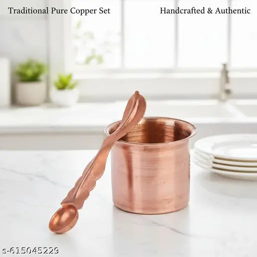 DHARTI MART  Pure Copper Panchapatra Udharini Set with Anchmani Spoon