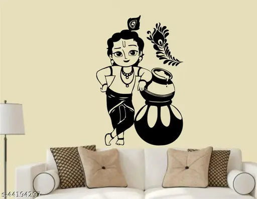 Heaven Decors  Bal krishna Black Wall sticker size(59*39)cm Medium