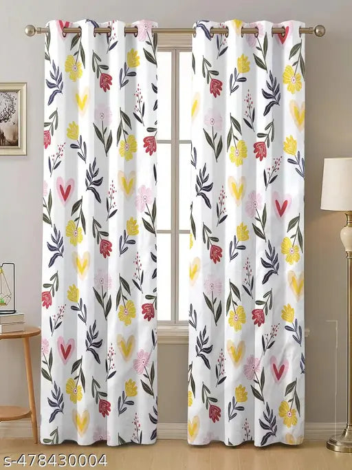 ANA Set of 2 7 Feet Door Curtain Cotton Eyelet Premium Curtain for Door, Multicolor, Decorative, Bedroom, Balcony 2pcs set