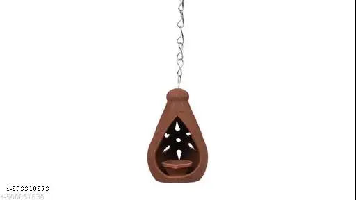 SBM Groups Terracotta Clay Oil Coconut Shape Lamp - |Clay Diya Pooja Lamp| |Oil Lamp with Cover| Hanging lamp with chain |Clay lamp for Pooja| -Inspired Decorative Light Fixture for Ambiance | |Mud Oil Lamp| (Pack of 1)