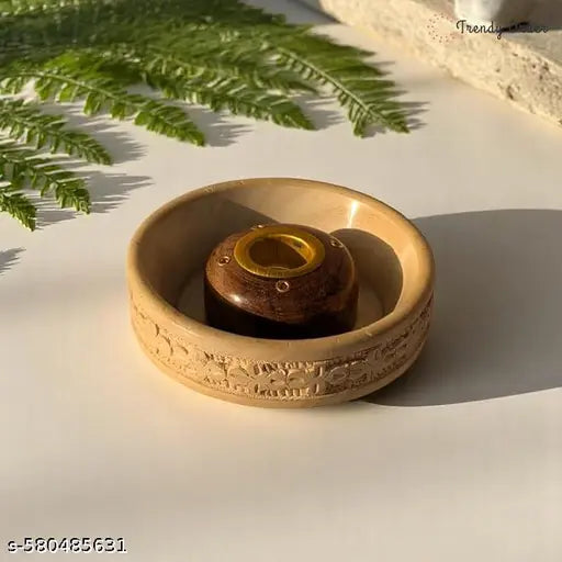 "Wooden Effarts™ Handcrafted Incense Holder Bowl | Premium Wooden Agarbatti & Dhoop Stand for Home & Temple Use"
