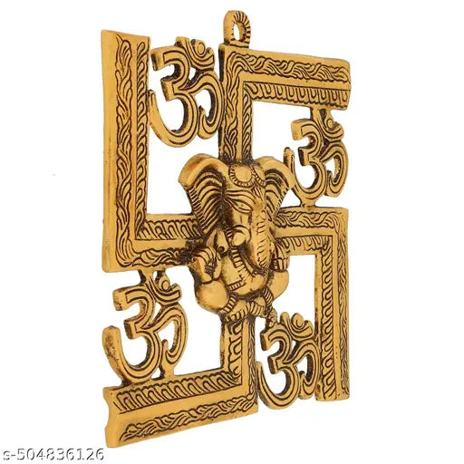 Swastick 4 om Metal Wall Hanging Om Swastik Ganesha Decorative Showpiece - 22.6 cm (Metal, Gold) Home decoration,Temple decoration, Wall decoration,Door Decoration,Gift item,Office decoration,