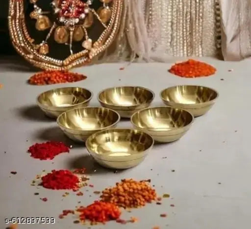 Pure Brass Bowl Diya, Round/Brass Roli Bowl Chandan Katori,Pooja Katori for Keeping Pooja Article in Puja Thali for Diwali Navratri Laxmi Poojan (Size- 25ML) Set of 6 (Hight 1.5 CM, Daya 4.5 CM)