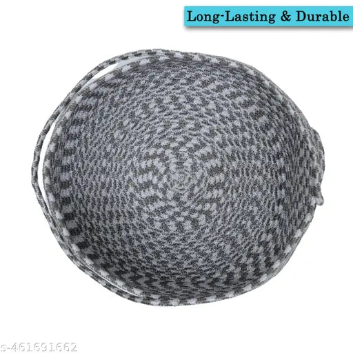 Home décor 13 L* 8 H inch Round Basket rope storage book jute fruits planter basket kids toy gift hamper baby tray bucket organizer Fruit Basket for living room kitchen washroom Pack of 1 White + Silver Color