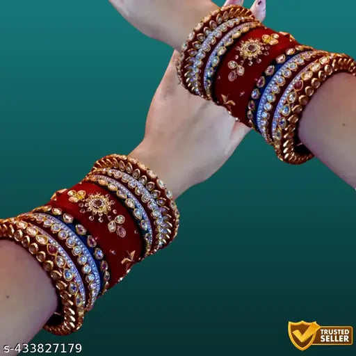 Women's Bridal Handcrafted Bangle Set | Rajputi Flower Design Kangan/Chuda Set for Women