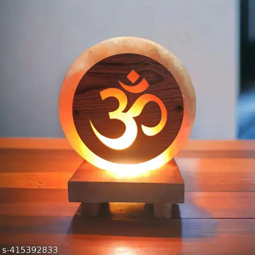 Global Aroma Mini 3D OM Big Himalayan Rock Salt  Lamp for Vastu, Feng Shui, Healing, Peace & Harmony, Gifting (Natural/Orange)
