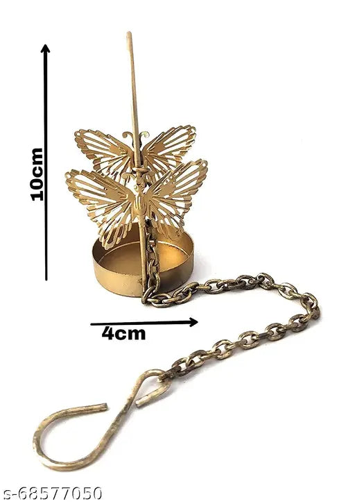 Amishi Blissful Decors Diwali Decorative Hanging Butterfly Tealight Candle Holder Hanging Tea Light Holder Tealight Holder with Chain Diwali Gifts Pack (6, Golden)