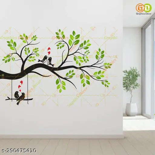 Graphics Decor Love Birds With Green Leaf Tree Wall Sticker