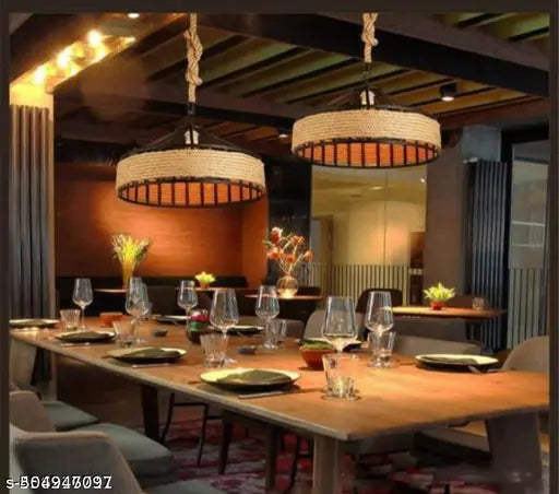 Modern Rope Metal Basket Pendant Light, Retro Industrial Woven Handmade Hanging Ceiling Lamp for Living Room, Home, Bedroom, Indoor & Outdoor Lighting | Hemp Rope Body Ceiling Pendent Lighting American Rustic Droplight Industrial Hanging Light Fixture for