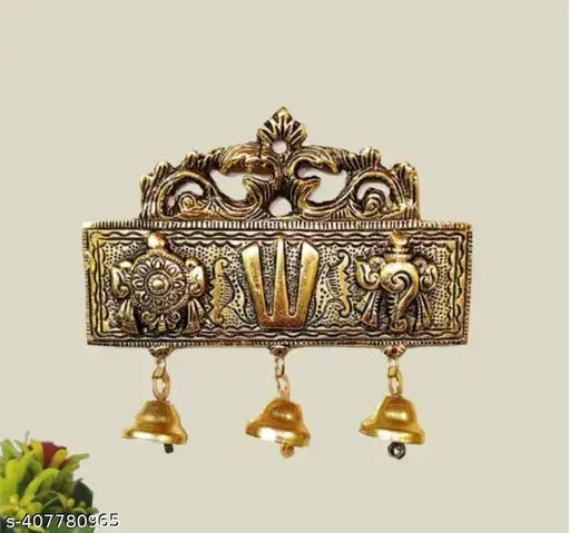 Tirupati Door Hanging Shankh Chakra Namah With Well for Home,Office,Temple, Room Decorative Showpiece - 15 cm (Metal, Gold