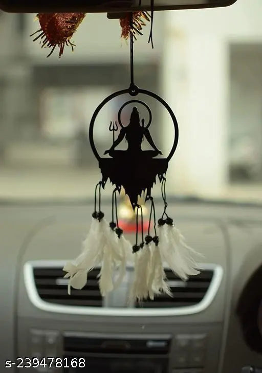 Wooden Art Decoration Created – Round Mahadev God of Shiva Showpiece with Black and White Color Pichai for Car, Office, Home Decoration, Gift, and Handmade Item