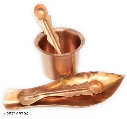 Copper Panchpatra with Anchmani for All Pooja Purpose Copper  (Brown)