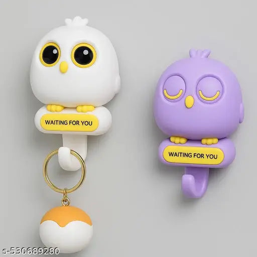 PACK OF 1 Multi-Colour Owl Wall Key Holder Hook with Blinking Eyes - Easy Install, No-Drill for Office, Bedroom, Kitchen & More