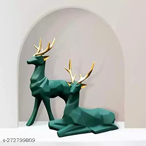 Luxury Antler Deer Statue Green – Centerpiece Deer Showpiece Gift