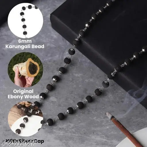 Karungali Mala Bracelet Combo pack /Black Wood Mala Set for Men & Women/Traditional Karungali Wood Jewellery/Karungali Bracelet with Chain Set/Wooden Bead Mala and Bracelet/Spiritual Karungali Mala Combo/Men’s Karungali Chain Set/Karungali Combo for Daily