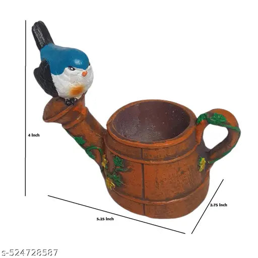 Kettle Shape Resin Planter with Bird | Unique Pot for Home & Balcony Décor