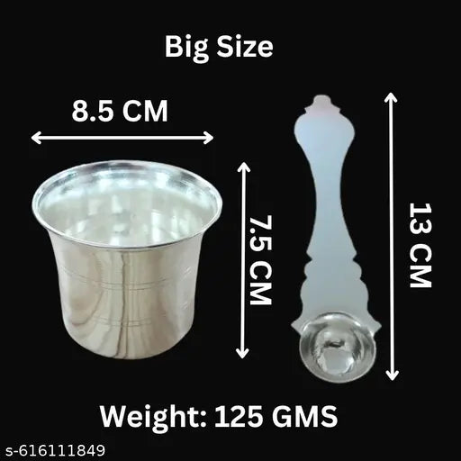 German Silver Panchapatra Udharini Set Big Size| Panchapatra with Spoon | Traditional German Silver Pooja Items for Daily Rituals and Festivals
