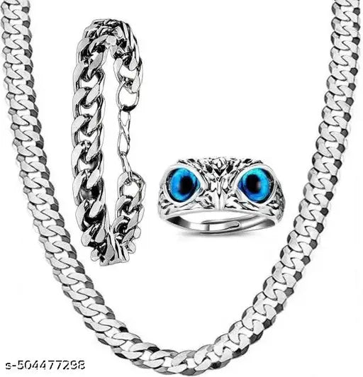 Silver Chain & Owl Ring & Silver Bracelets pack of 3 item