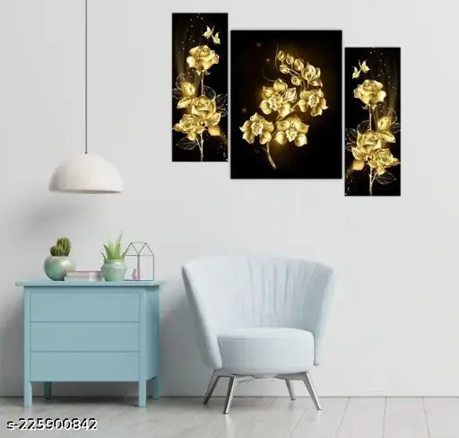 Set of 3 Flower  12 inch x 18 inch Painting (Without Frame, Pack of 3) Painting