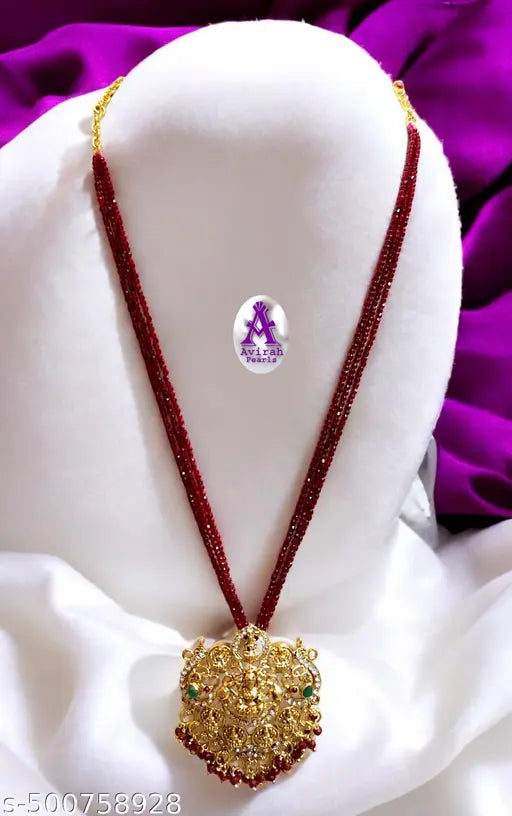 Avirah Pearls Designer 02mm Marron Hydro Crystal with Asta Laxmi CZ Pendent for Women's & Girls