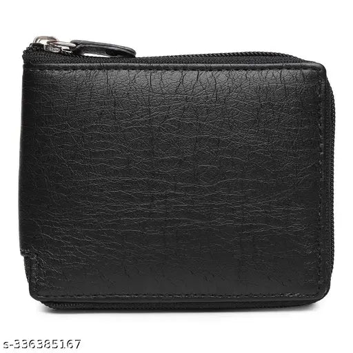 Fashion Link Zipper Leather Wallet Money Clipper Card Holder for Men's with Box (Black) Color
