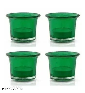 BS AMOR Glass Tealight Candle Holder Decorative Votive Tea Light Holders (6 X 6 X 5 cm, Set of 4, Green)