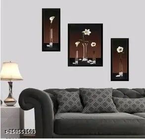 Set of 3 flower With Modern Art Wall Painting For Living Room Home Decorative Gift Item/Modern Art /Wall Painting For Living Room/Wall Scenery/ 12 Inch x 18 Inch Painting/frame painting for office house 12 X 18 INCH