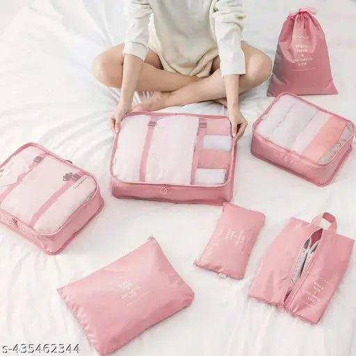 ( Multicolor) Travel Organizer 7 in 1 Travel Laundry Cosmetics Luggage Packing Organizers Set Makeup Bags Organizer Packing Cubes with Shoe Bag for travel, Nylon