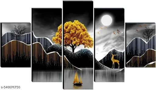 MAC  Modern Art  Set Of 5 Wall Paintings For Living Room 18 x 30 inch (MAC PNL-440 )