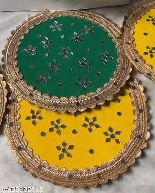 Unique wants Haldi mehndi platers with mirror 12 inch pack of 2